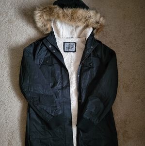 Levi's Womens Black Sherpa Parka M NWOT